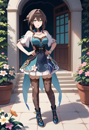 star rail,ruan mei,shirt dress,belted,stockings  - AI generated anime art